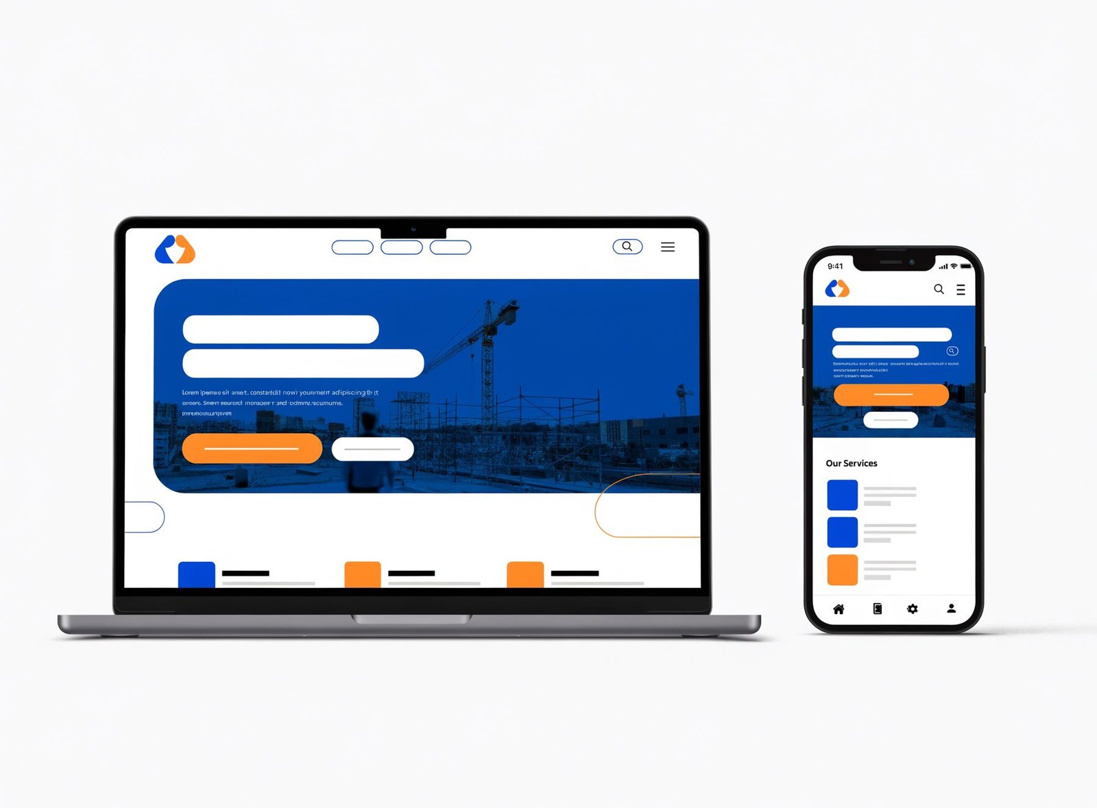 Contractor website concept shown on laptop and phone