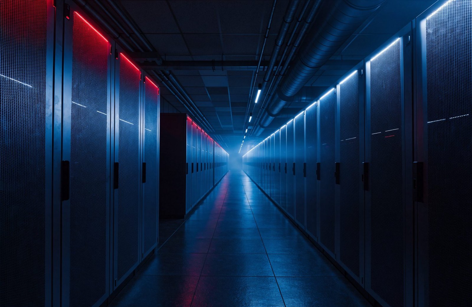 Glowing server corridor representing secure website hosting